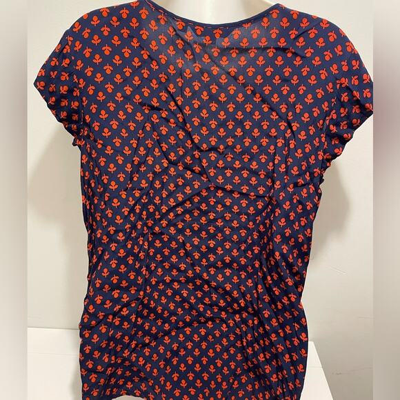 Boden Brand Navy and Red Flowers Pattern Short Sleeve Blouse Shirt Size 10 - Picture 5 of 7
